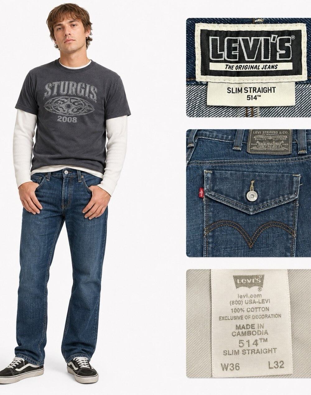 Y2K Indie Sleaze Levi's 514 Men's Slim Straight Jeans Sz 38x32 Dark Wash Indigo